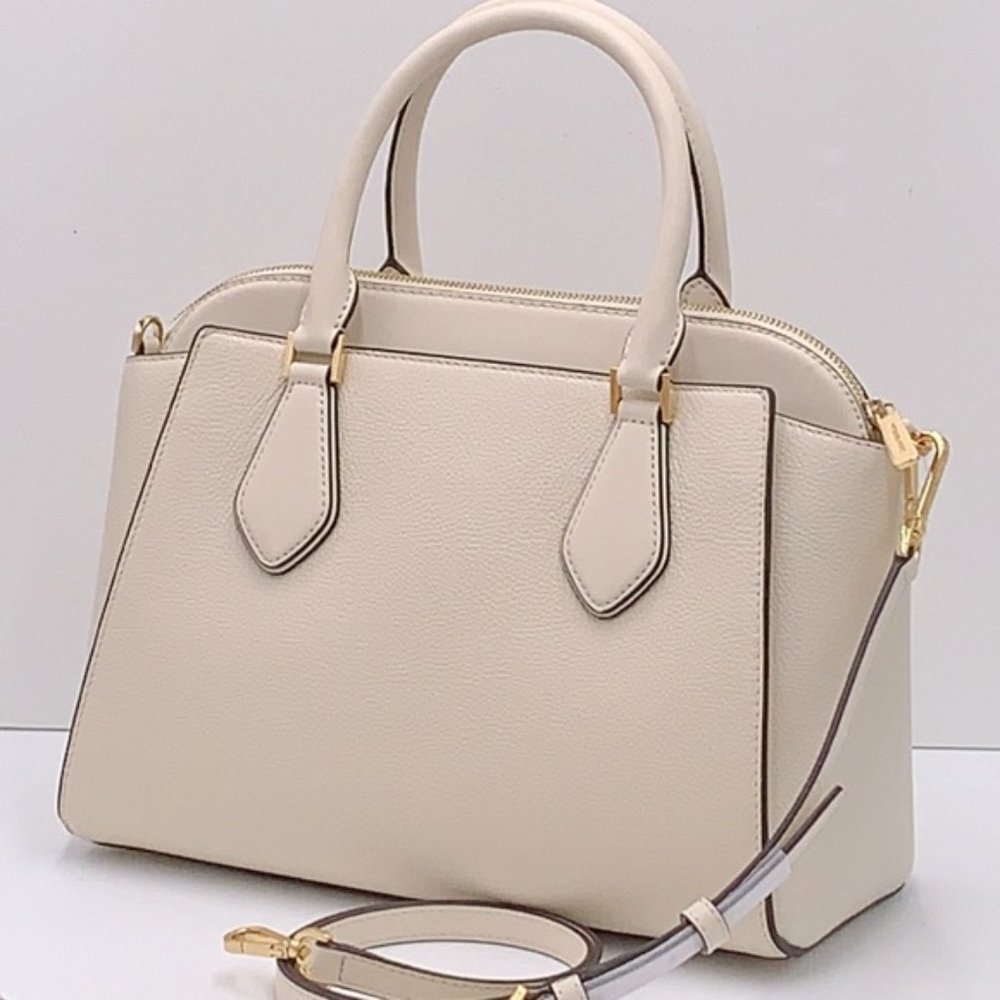 Michael Kors Daria Large Satchel Bag Leather Light Cream - Picture 2 of 15